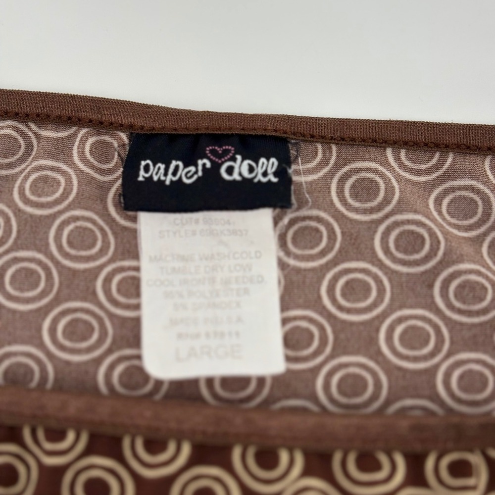 Paper Doll Brown Circle Pattern Ruffle Waist Midi Skirt Women's‎ Large Y2K Retro - Picture 6 of 6